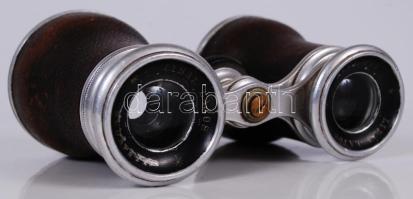 cca 1900 Bőrborítású színházi látcső, optikán jelzett: "Libál Lajos Budapest" /  Vintage theatre binoculars with leather cover