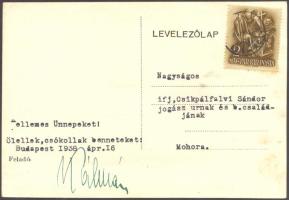 1938 Murgács Kálmán (1893-1966) költő által aláírt levelezőlap, képes oldalán a szerző megzenésített versének kottájával