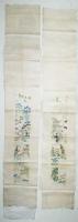 Cca 1900 vajszínű, anyagában is szövött mintás kínai selyemkép, párban, 104×18 cm/db