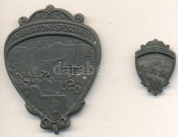 1943. "IX. Balatoni Sporthét" levente sportverseny plakett miniatűr gomblyuk jelvénnyel (69x51mm + 30x22mm) T:1,2