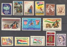 1956- 14 klf Amerikai magyarság levélzáró, közte 1 db falcos