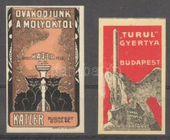 Óvakodjunk a Molyoktól + Turul gyertya reklám levélzárók (az egyiken betapadásnyom)