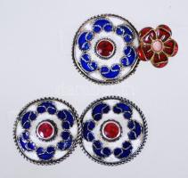 cca 1900 4db zománcozott antik ezüst (Ag) gomb /  4 antique silver bottons with enamel inlay, 5,8gr