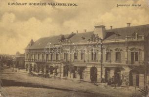 Hódmezővásárhely János tér, szikvízgyár, Gonda Mór Piros szegfűhöz étterme (EB)