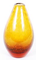 Formába fújt, lébgbuborékos, jelzett üveg vázácska /  Hand made glass vase with air bubbles, with maker's mark, 17cm