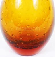 Formába fújt, lébgbuborékos, jelzett üveg vázácska / 
Hand made glass vase with air bubbles, with ma...