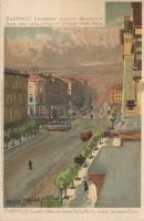 Budapest VI. Erzsébet körút, Oktogon, villamos litho, s: Raoul Frank