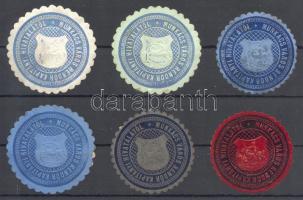 6 db Munkács Város Rendőrkapitányi Hivatalától pecsétbélyeg