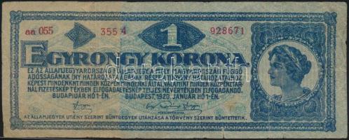 1920. 1K-ból összeragasztott "Egy Rongy Korona" T:III