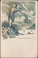 Studentika, Szerencse fel, szerencse le, selmeci diákélet, litho, artist signed (kis szakadás / small tear)