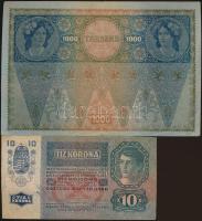 1902. 1000K + 1915. 10K, mindkettő 1923-as 1000K-ás bélyeggel és pecséttel T:II-,III