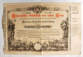 Ausztria 1882. 10 Gulden értékű Osztrák Vöröskereszt kötvény T:III Austria 1882. Austrian Red Cross debenture bond in 10 Gulden value C:F