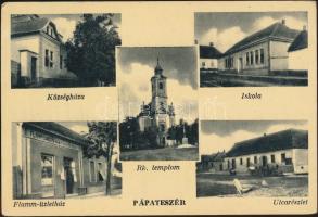 Pápateszér Flamm Sándor kereskedése, iskola, községháza, katolikus templom