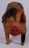 cca 1900 Kézzel készített, festett fa zenélő malac / 
Hand made painted wooden pig with music box in...