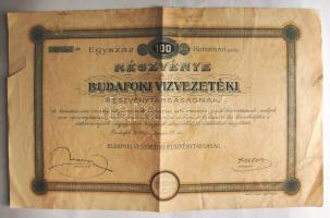 Budafok 1899. "Budafoki Vízvezetéki Részvénytársaság" részvénye 100K-ról T:hajtott, szakadt