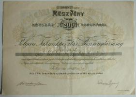 Kolozsvár 1911. "Polgári Takarékpénztár Részvénytérsaság" részvénye 200K-ról szelvényekkel T:hajtott