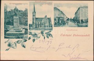 1899 Debrecen Kossuth utca, református templom, Csokonai szobor