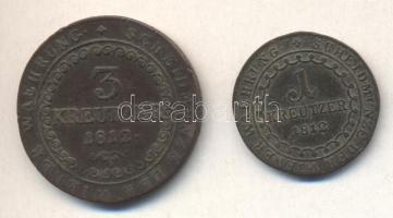 Ausztria/magyar verdejel 1812S 1Kr + 3Kr T:2-,3