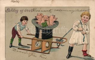 New Year, pigs Emb. litho