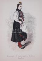 Kis művészeti tétel: színes Monet-reprodukció, 2db színezett fametszet osztrák népviseletű nőkről, K...