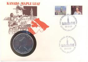 Kanada 1989. 5$ Ag "II. Erzsébet / Juharlevél" (1oz/0.999) érmés bélyeges borítékon, első napi bélyegzéssel T:BU Canada 1989. 5 Dollars Ag "Elizabeth II / Maple Leaf" (1oz/0.999) coin letter with first day of issue stamp C:BU