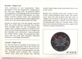 Kanada 1989. 5$ Ag "II. Erzsébet / Juharlevél" (1oz/0.999) érmés bélyeges borítékon, első ...