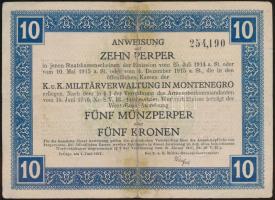 Montenegro/Cetinje 1917. K.u.K. utalvány 10 perperről T:III- Montenegro/Cetinje 1917. "K.u.K." voucher about 10 Perper C:VG