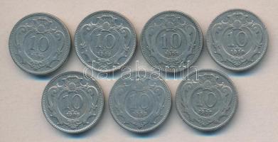 Ausztria 1893-1910. 10H Ni (7x) klf évszmok T:2,2- Austria 1893-1910. 10 Heller (7x) different years C:XF,VF
