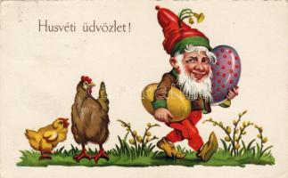 Törpét ábrzóló litho húsvéti üdvözlőlap