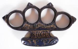 Cca 1900 fém boxer, "Patent Boxer" felirattal, fogóján díszített mintákkal, h:11 cm