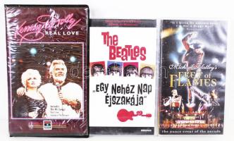 3 db Vhs kazetta: The Beatles, Michael Flatley, Kenny & Dolly koncertfilmek