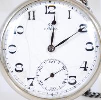 Omega zsebóra lánccal, másodperc mutatós, működik, számlap hibás