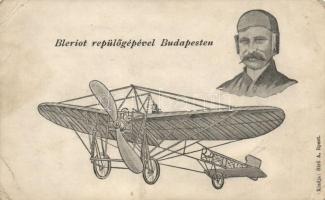 Louis Bleriot with his plane in Budapest, 1909, advertisement (EB)