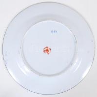 Jelzett, kínai tányér, kézzel festett, apró máz hibával, d:26 cm