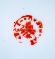 Jelzett, kínai tányér, kézzel festett, apró máz hibával, d:26 cm