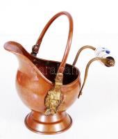 Festett kerámia betétes tűzifa tartó és oroszlán fejes virágtartó, fém , h:15 cm, h:36 cm