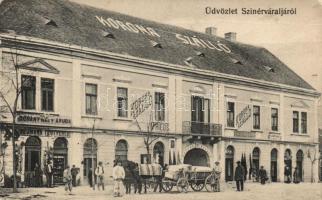 Szinérváralaja Hotel Korona, the tobacco shop of the brothers Neumann, the shops of Gyula Török and S. Fried (b)