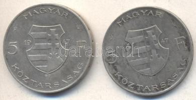 1947. 5Ft Ag "Kossuth" (2x) T:3