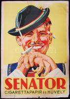 cca 1930 Senator cigarettapapír litho reklám / Litho cigarette advertising poster 25x35 cm
