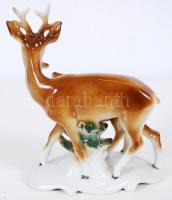 Őz és gidája, jelzett, német Lippelsdorf, hibátlan, m:15 cm, h:13 cm