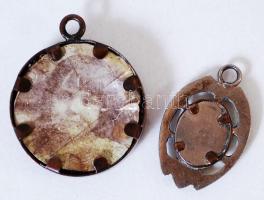2 db régi medál, kopott fotókkal