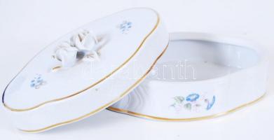 Hollóházi rózsás bonbonier, jelzett, hibátlan, matricás, h:16 cm, m:7 cm