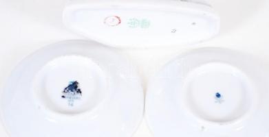 Hollóházi mini tétel: Afrikai nő és 2 db tálka, jelzettek, hibátlanok, m:11 cm, d:8 cm