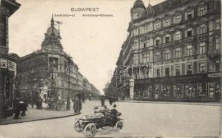 Budapest VI. Andrássy út, férfi és fiú ruhák üzlete, pesti hazai első takarékpénztár egyesület, Sparber üzlete, automobil (fa)