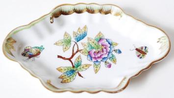 Viktória-mintás kézzel festett jelzett Herendi porcelán tálka /  Little hand painted Herendi porcelain plate, 13x8,5cm