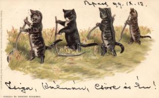 1899 Working cats, Szénásy & Reimann litho