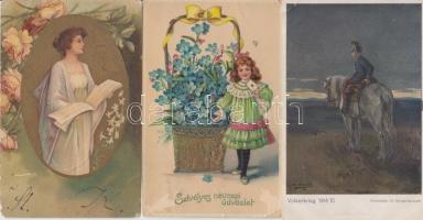 16 db vegyes, régi motívumlap, köztük lithok is