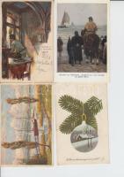 20 db régi, vegyes témájú képeslap, főleg művész- és üdvözlő lapok, köztük két litho / 20 mixed topic cards, mainly artist cards and greeting cards, between them two litho postcards