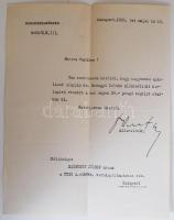 1935 Miniszterelnökségi levél az államtitkár aláírásával Gömbös Gyula idejéből