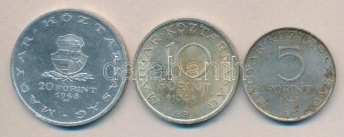 1948. 5Ft "Petőfi" + 10Ft "Széchenyi" + 20Ft "Táncsics" Ag sor T:1-,2